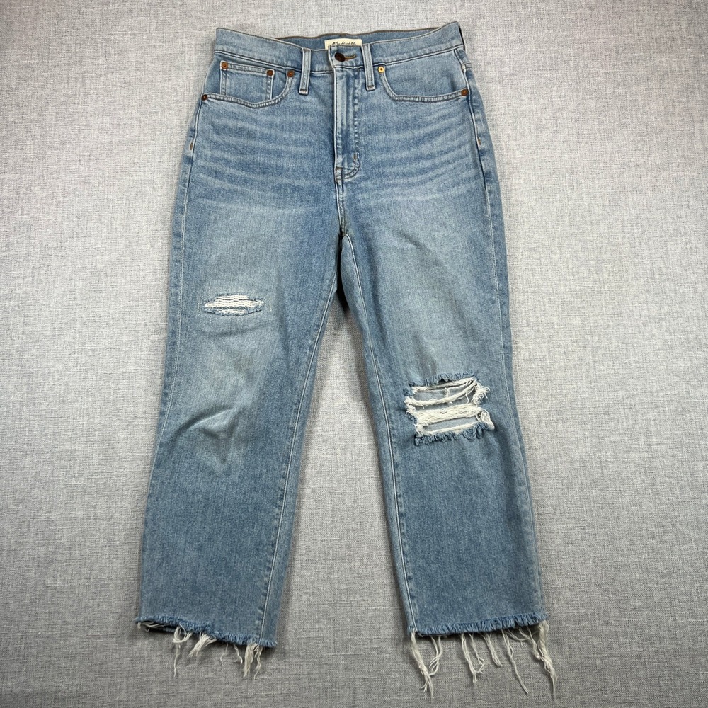 Madewell The Mom Jean Distressed Light Wash Cropped Denim Jeans Size 27 Boho